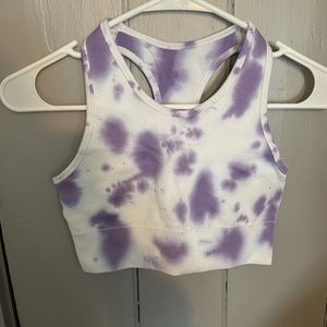 Purple tie dye sports bra